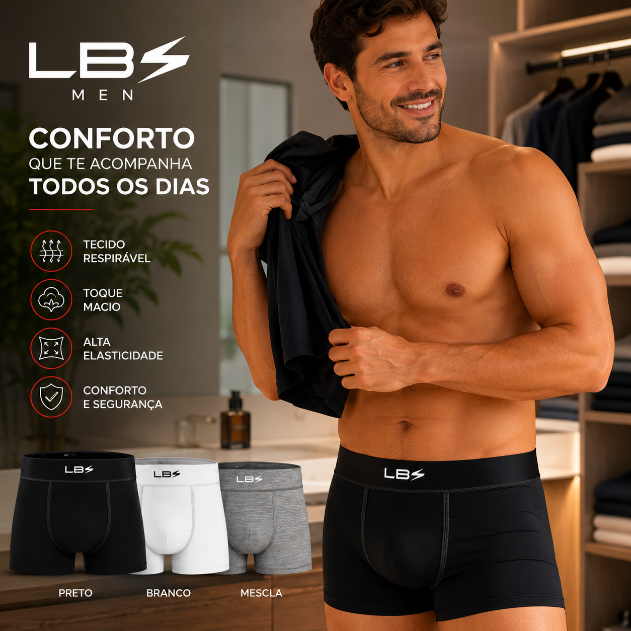 Kit 3 Cuecas Boxer LBS Men